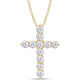 SAVEARTH DIAMONDS 18K Gold Plated Sterling Silver Lab Created Moissanite Diamond Cross Pendant Necklace for Women, with 11 Pieces of 3mm VVS1, D moissanites,Small and Exquisite Necklace,18" Chain