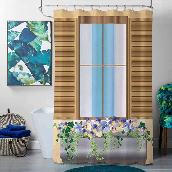 Shower Curtains Fabric hookless Country,Window Shutters with Colorful