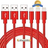 Aonsen iPhone Cable 3Pack 10FT Nylon Braided Certified Lightning to USB iPhone Charger Cord for iPhone 8 7 Plus 6S 6 SE 5S 5C 5, iPad 2 3 4 Mini Air Pro, iPod Nano 7 - Red