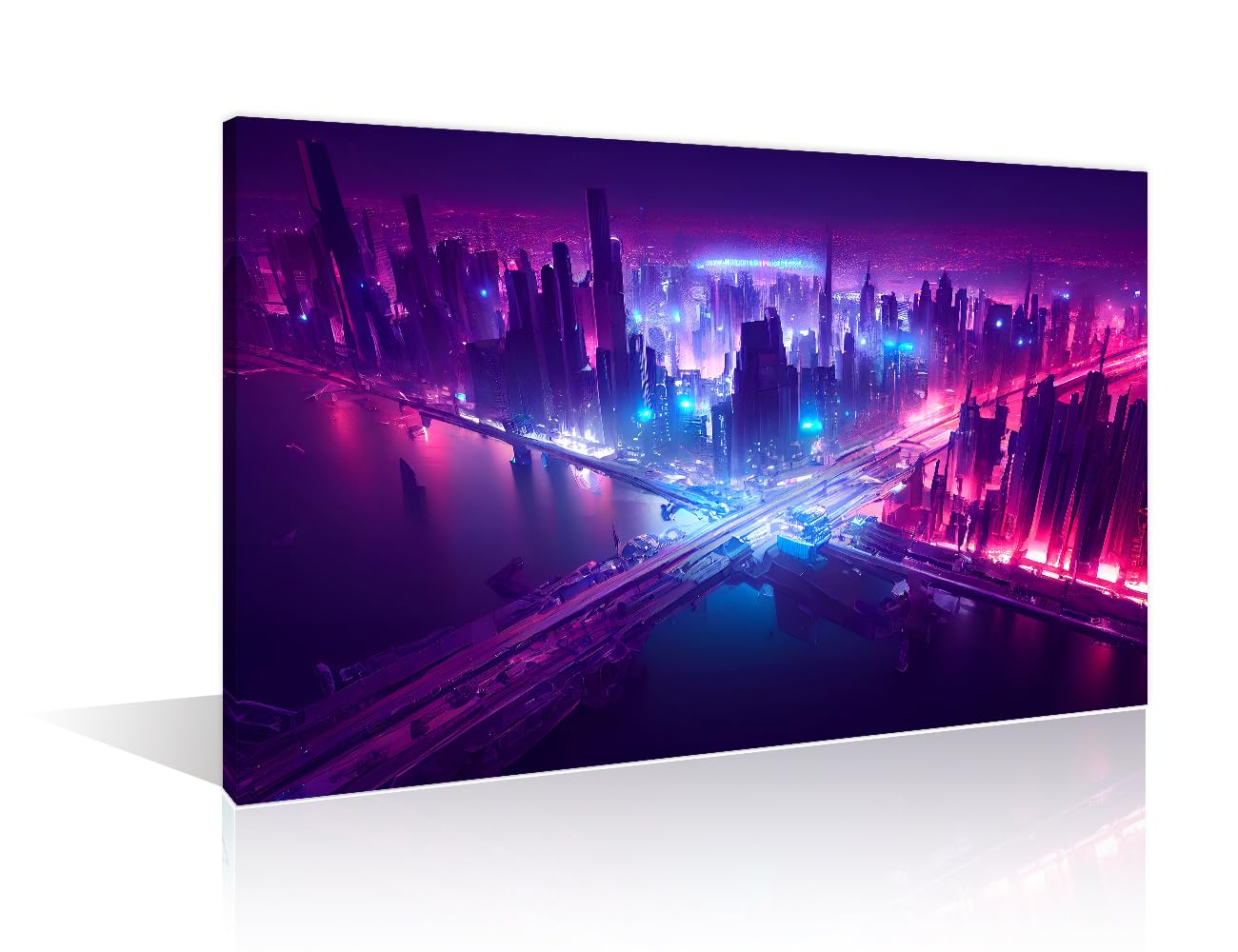 Cyberpunk Style Artwork Pictures Home Decor 1 Panels Wall Art for Bedroom, Living Room, Office. Surreal Cyber Punk Industrial Urban City Landscape House Decorations Framed Ready to Hang (16"Wx24"H)