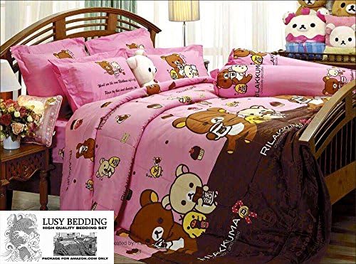 Rilakkuma Official Licensed Bedding Set, Bed Sheet, Pillow Case, Bolster Case (Not Included Comforter) RK003 Set A (TWIN 42"X78") with "Lusy Bedding" Label