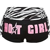 MakeMeChic Women's Mini Shorts Y2k Zebra Letter Print Foldover Low Waist Drawstring Hot Shorts
