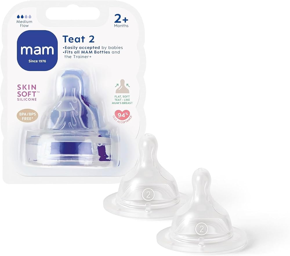 MAM Teats Size 2 2 Pack Medium Flow Fits All MAM Bottles SkinSoft