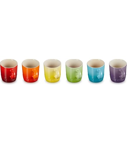 Set Di 6 Tazzine Espresso Le Creuset In Gres Vetrificato, Arcobaleno Di Colori, Perfette Per Il Caffè E Dessert