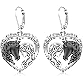 Horse Earrings for Women Sterling Silver Horse Earrings Dangle Heart Lover Gifts Jewelry Black