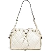 Women’s Quilted Leather Hobo Bag with Chain Strap Drawstring Shoulder Purse Elegant Crossbody Handbag