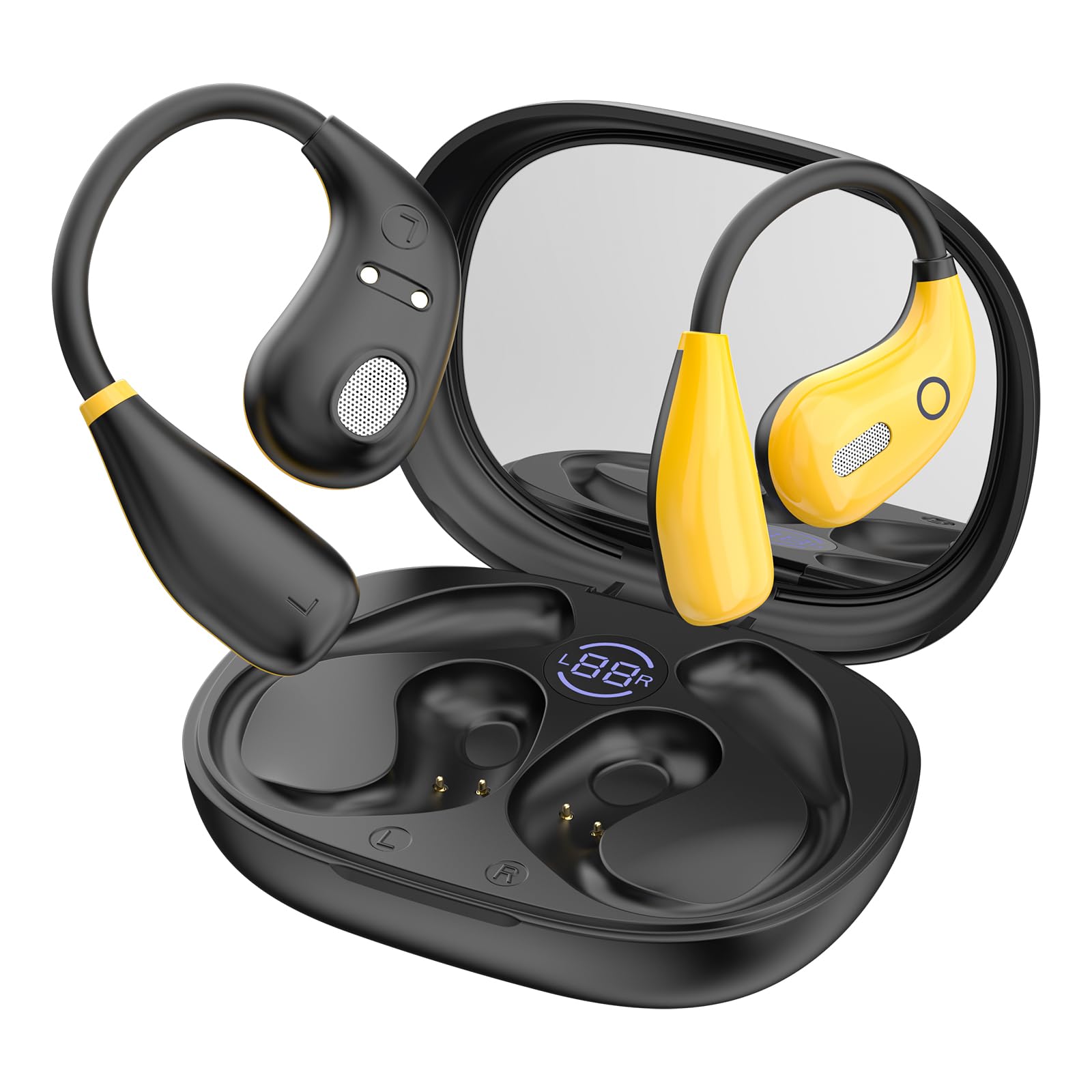YYFEIDBFEO Open Ear Earbuds, Wireless Bluetooth 5.4 Headphones, Stereo Sound IPX7 Waterproof with Ergonomic Earhook for Running, Workout, Travel, Black