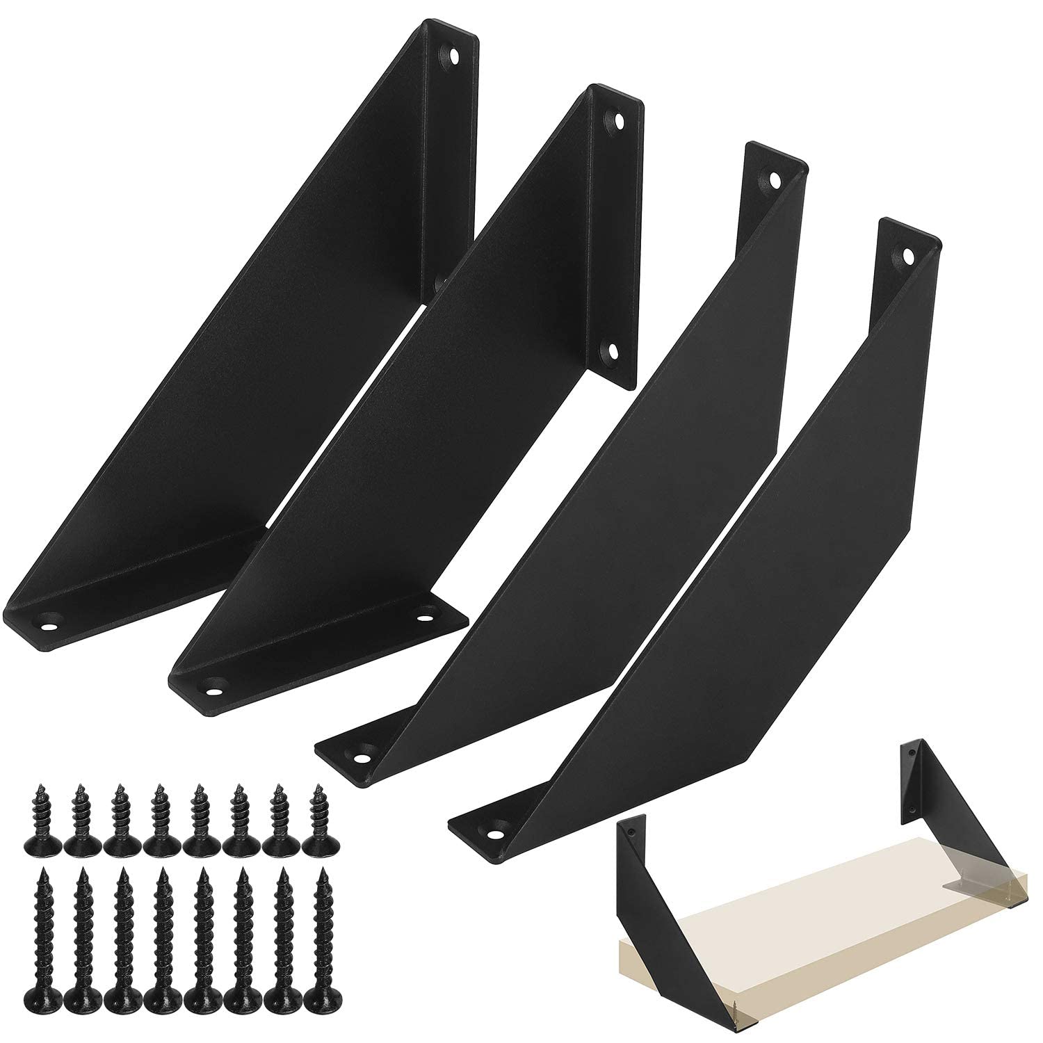 ChasBete Wall Shelf Brackets Heavy Duty, Iron Brackets for Shelves, Black Shelf Bracket - 15cm 4Pcs