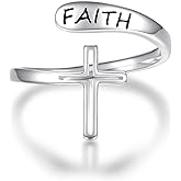 APOTIE Faith Cross Ring for Women - Sterling Silver Christian Bless Adjustable Rings Jewelry Gift for Women