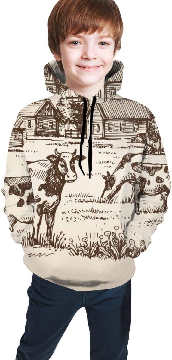 Strickjacket-stück Mädchen und Jungen Vector Bild des Dorf-und Landschaftsbauernhof Hoodie