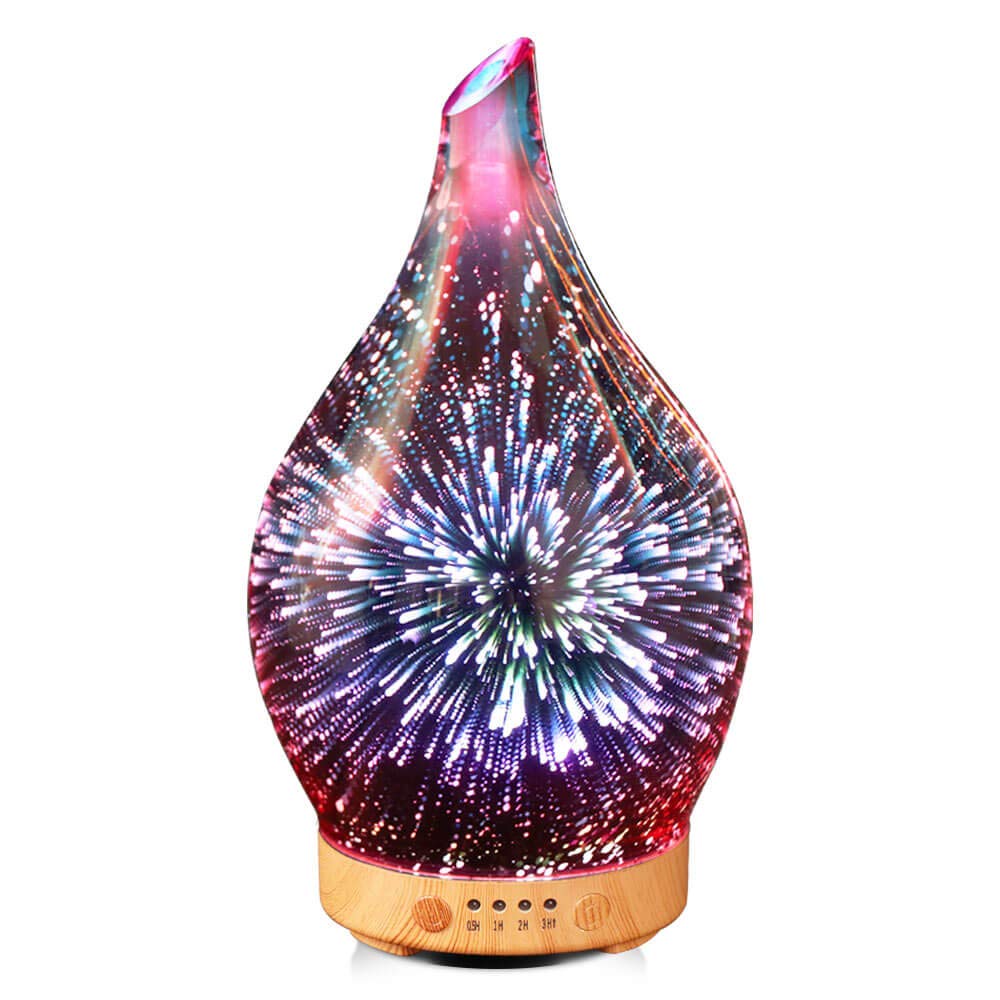 Essential Oil Diffuser 3D Glass Aromatherapy Ultrasonic Humidifier - 7 Color Changing LEDs, Auto Shut-Off,Timer Setting, BPA Free for Home Hotel Yoga Leisure SPA Gift 100ml