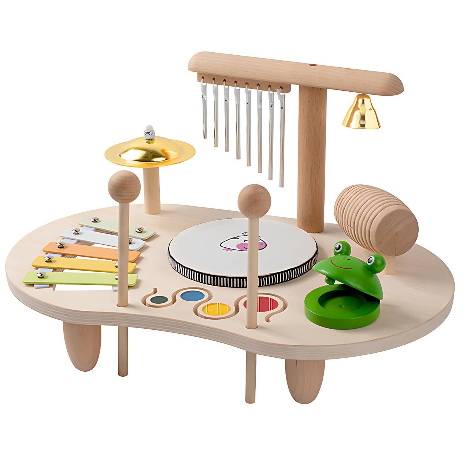 Drum Set For Children Made Of Wood, 8 In 1 Music Children's Toy, Montessori Learning Toy Drum Set With Xylophone, Children's Drum Set, C