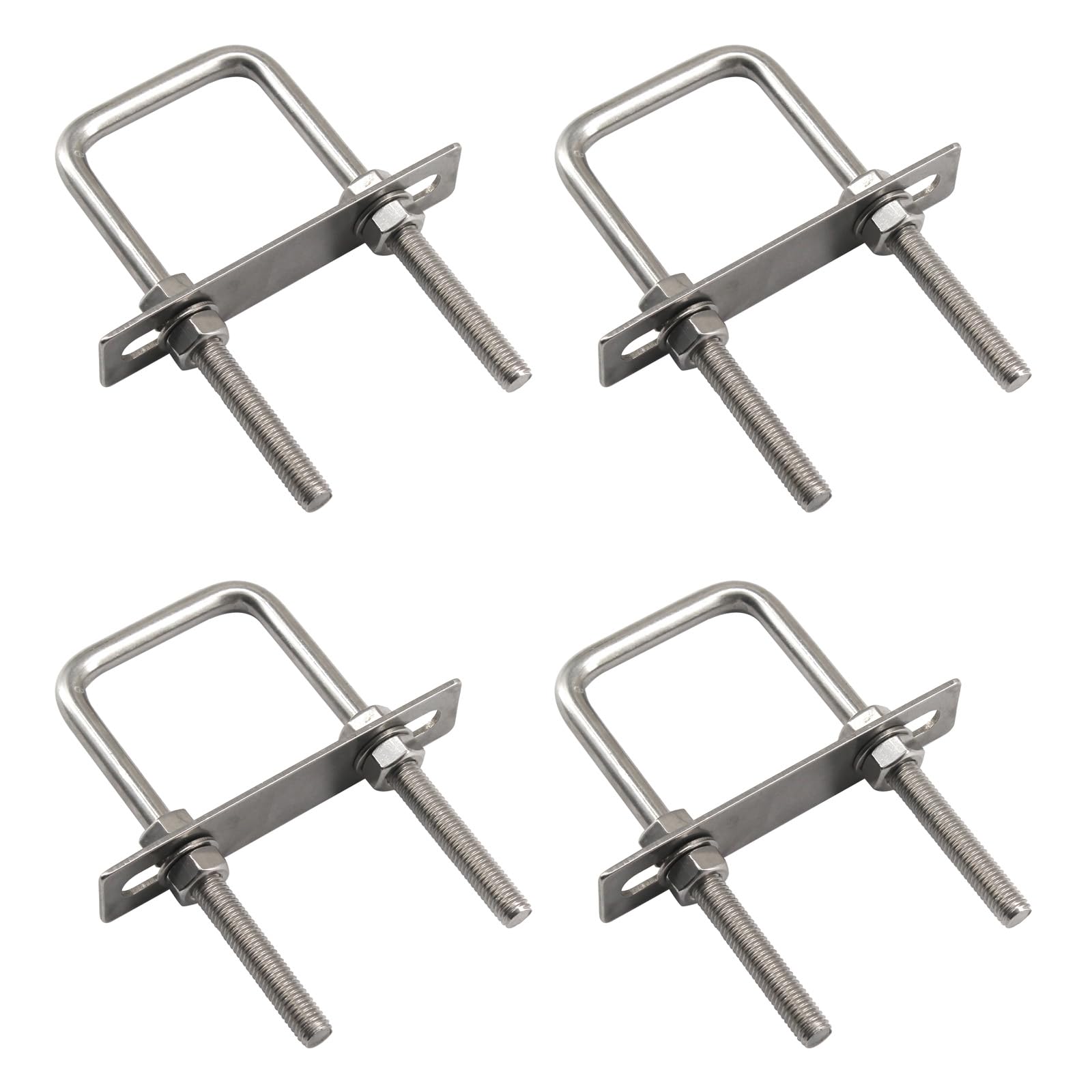 (4 Pieces) M8x70x180 Square U Bolts with Nuts and Frame Plates 304 Stainless Steel Heavy Duty Square U Shaped Bolts For Boat Trailer