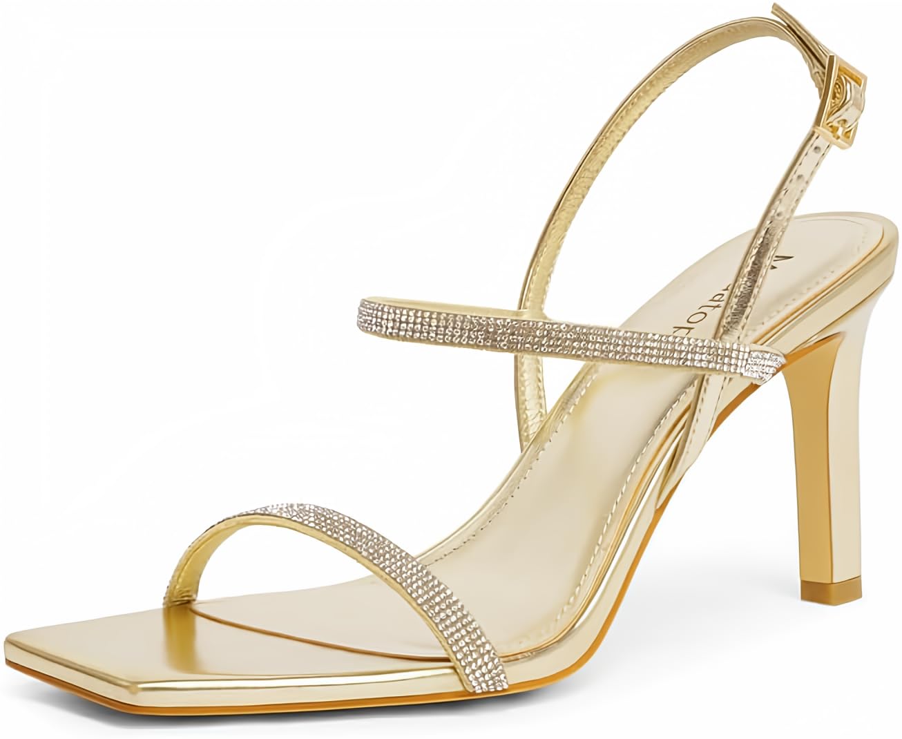 Photo 1 of Modatope Strappy Sandals Women Gold Rhinestone Sparkly Heels for Women Open Square Toe Womens Sandals Size 8.5