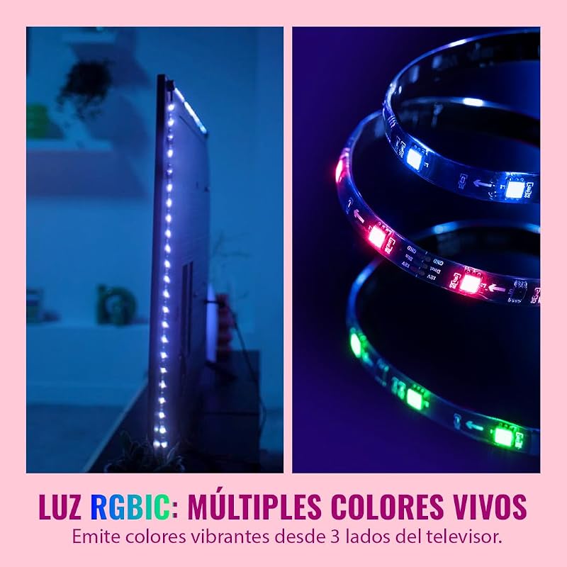 HDMI Sync Box con retroiluminación de TV - Sincroniza la luz con tus películas, juegos y música - HDMI 2.0 - Soporta 4K a 60Hz - Tira LED RGBIC para televisores de 75«-85» - Control por App/Voz