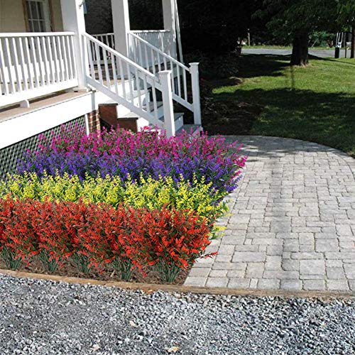 KLEMOO Artificial Lavender Flowers Plants 6 Pieces, Lifelike UV Resistant Fake Shrubs Greenery Bushes Bouquet to Brighten up Your Home Kitchen Garden Indoor Outdoor Decor(Orange Red) - Thumbnail 6
