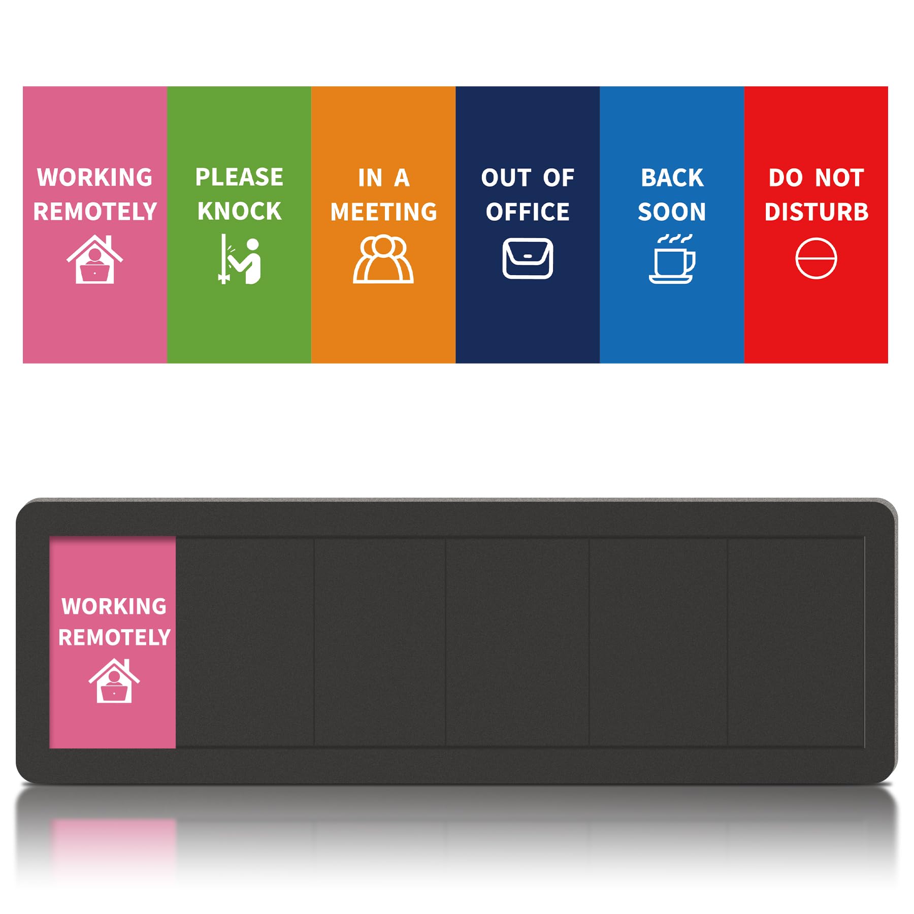 Photo 1 of Office Door Signs 6 Options Do Not Disturb, Please Knock, In A Meeting, Out Of Office, Working Remotely Back Soon Privacy Door Slider Sign For Meeting & Conference Room Black