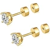 CEROUNO Flat Back Stud Earrings - 925 Sterling Silver Post Flatback Earrings Gold Silver Cubic Zirconia Earrings Studs for Women