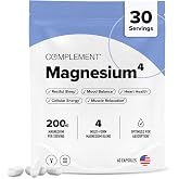 COMPLEMENT 200mg 4 Forms Magnesium Complex (60 Vegan Capsules, 30 Servings) | 4 Bioavailable Forms - Malate, Taurate, Bisglycinate, Orotate - Supplement for Relaxation, Muscle Recovery, Stress Reduce