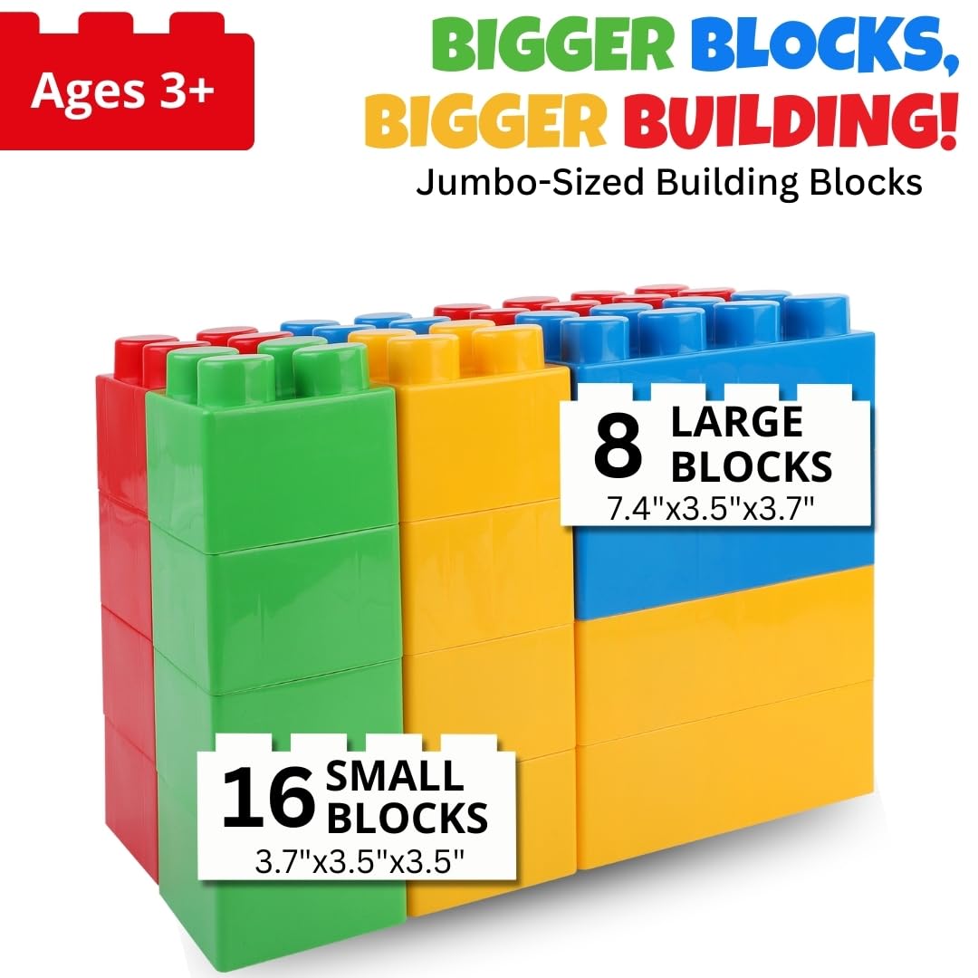 Liberty Imports 24 PCS Giant Building Blocks Starter Set for Toddlers, Plastic Large Building Blocks for Kids Creative Play, Big Stacking Bricks for Children, Kids (Primary Colors)