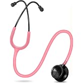 FriCARE Lightweight Dual Head Stethoscope for Nurses/Nursing School Student | Paramedics/EMT/LVN/VNA/MA Backup Estetoscopio &amp; Home Health Use, Matte Black Finish Chestpiece, Aurora Pink Tube