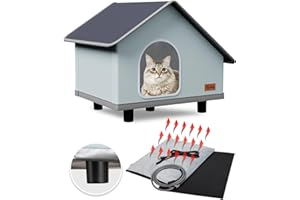 Toozey Large Elevated Heated Outdoor Cat House 100% Waterproof with Insulated Aluminum, 2 Mat, Sturdy Safe Feral Shelter for Winter Indoor Outside with Thermostatic Pet Heating Pad 19.7" X 16" X 17.7"