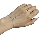 925 Sterling Silver Finger Ring Bracelet Hand Chain for Women, Slave Bracelets 7" to 9" Adjustable
