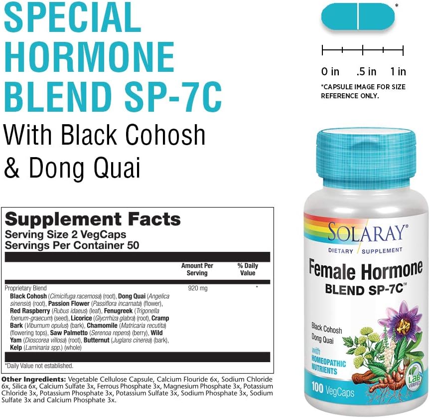 Solaray Female Hormone Blend SP-7C | W/Black Cohosh, Dong Quai, Passion Flower, Wild Yam & More | 100 VegCaps, 50 Serv.: Health & Personal Care