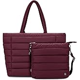 TEKGERLU [2-in-1 Set with FREE Crossbody] Puffy Tote Bag for Women, Large Quilted Shoulder Bag with Wide 3.9CM Adjustable Strap, Lightweight Casual Purse for Shopping, Weekend, Travel (Burgundy)