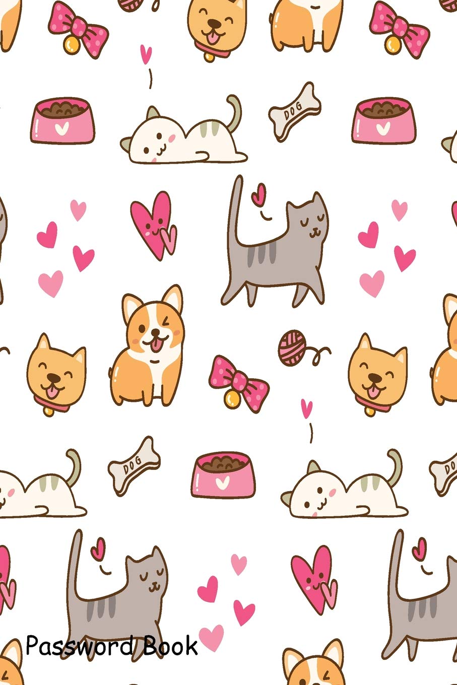 Password Book: Include Alphabetical Index With Dog and cat kawaii
