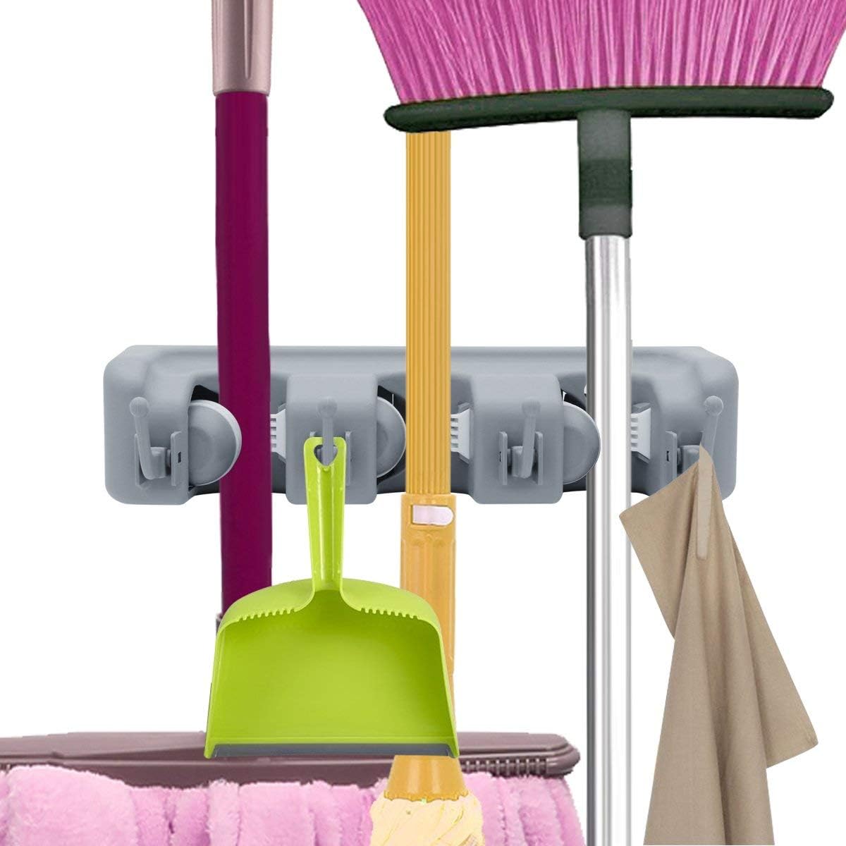 VICKMALL - Soporte para fregona antideslizante con bloqueo automático