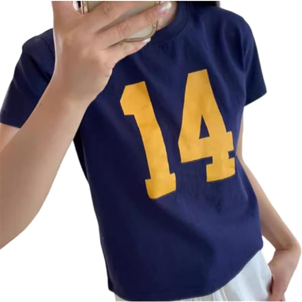 Summer Crop Top Number 14 Fitted Tee Jersey Short Sleeve Y2k