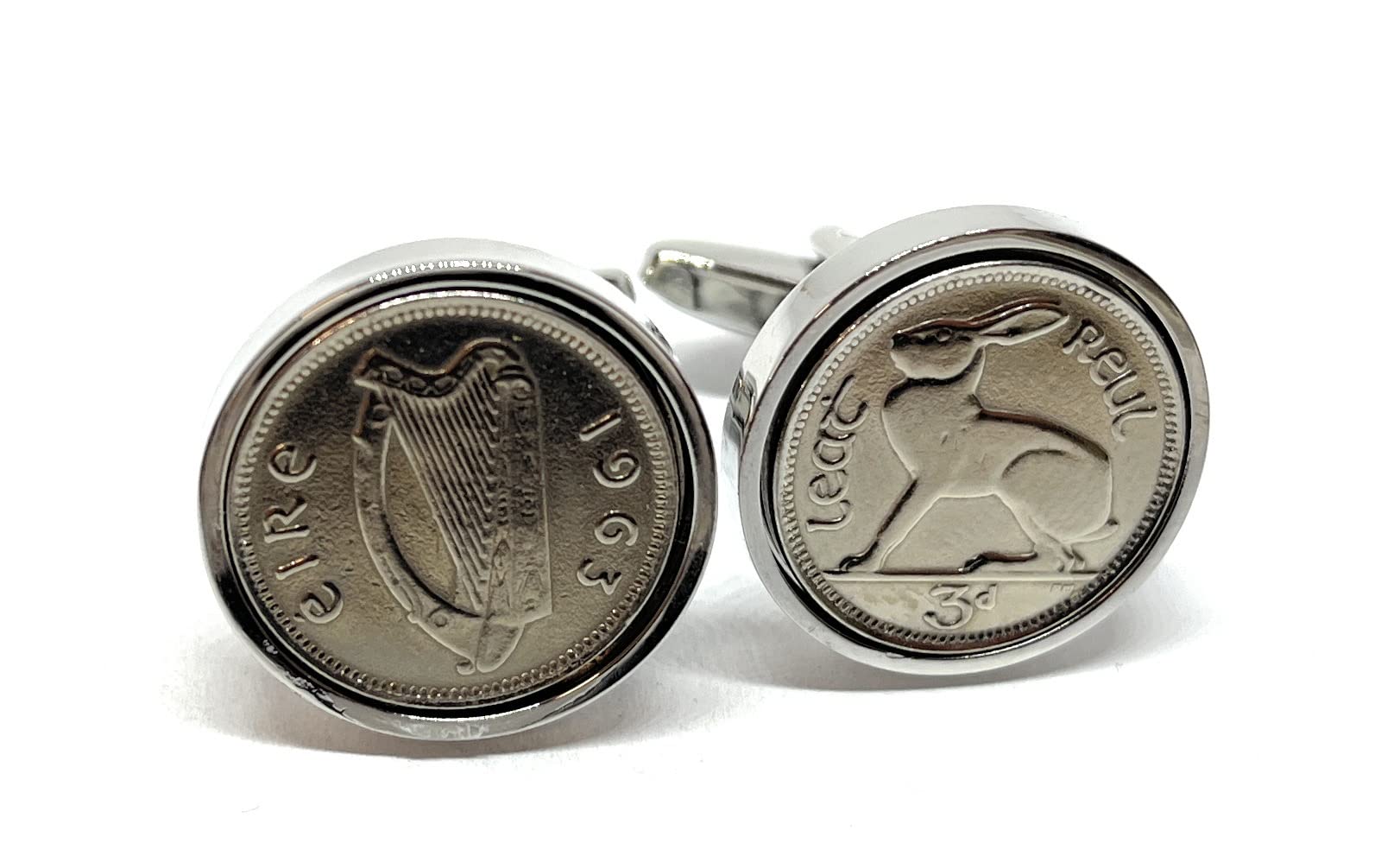 1963 63rd Birthday Irish Threepence coin cufflinks - Great gift idea 1963 Irish Harp