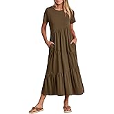 ANRABESS Women Summer Maxi Dress Short Sleeve Swing Casual Asymmetric Tiered Vacation Long Beach Sundress Outfits