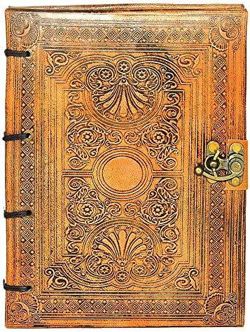 Handmade, Fair Trade, Refillable, Embossed - Hardcover, 100% Recycled Cotton Paper, Genuine Leather Journal, Medium 8"x 6"x 1": 20% OFF + 25% OFF 2nd item