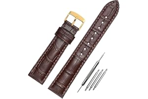 HEYOZURY Watch Bands Genuine Leather Embossed Alligator Grain Calfskin Replacement Strap for Women Men Bracelet Choose Color Width 16mm 17mm 18mm 19mm 20mm 21mm 22mm 22mm 24mm