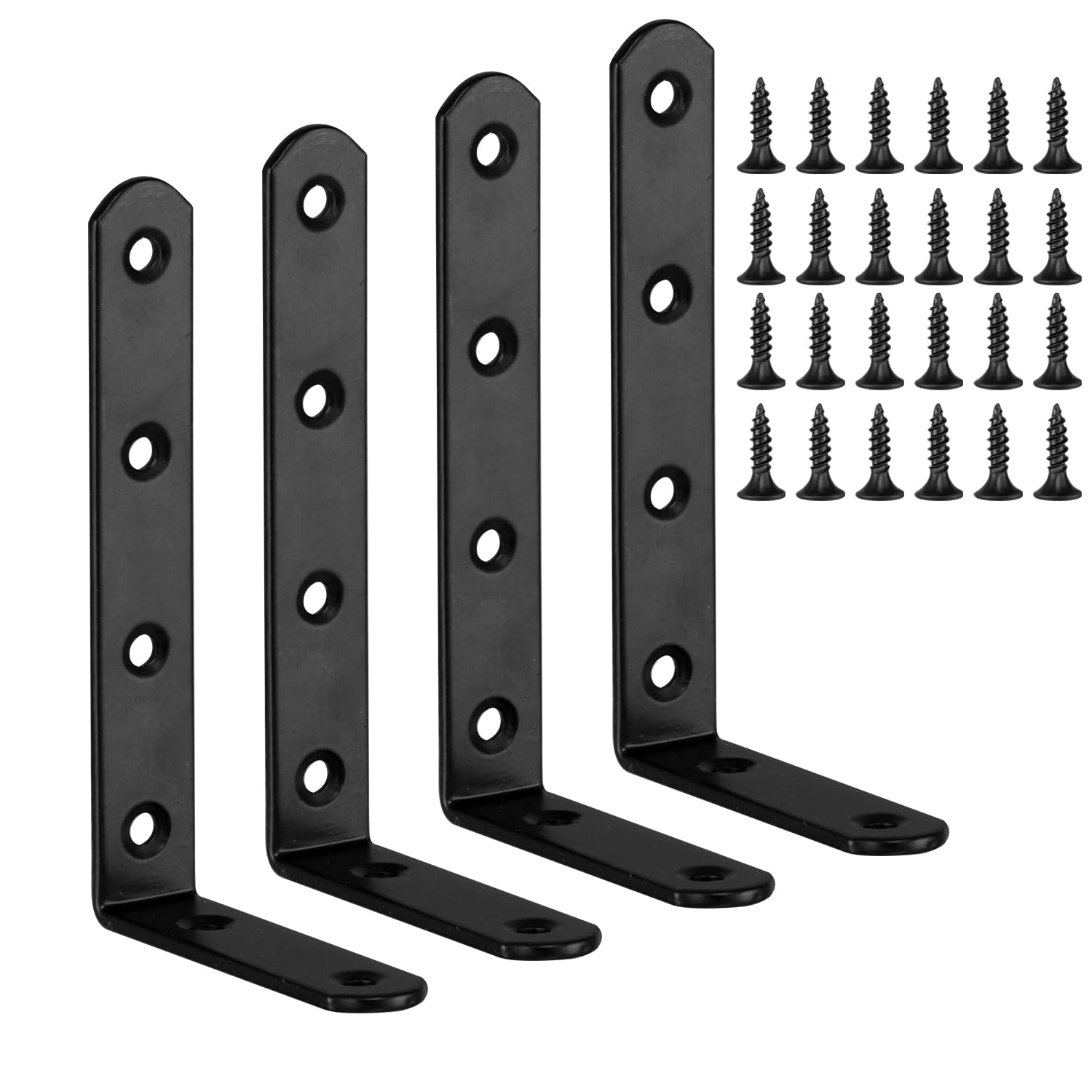 Arcjunys Shelf Bracket Black Shelf Brackets Heavy Duty 90 Degree L Brackets for Shelves 4 Pcs Wall Brackets for Shelves with Screws for Living Room Kitchen Office 125x75 mm