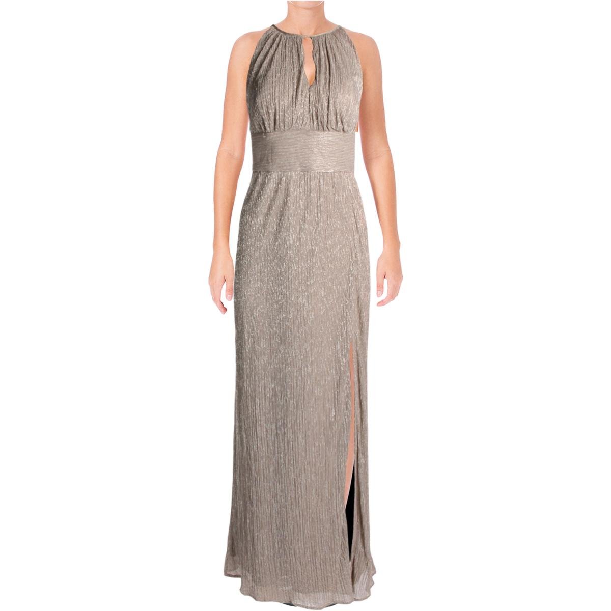 Dressbarn Women's Metallic Halterneck Gown with Thigh Split