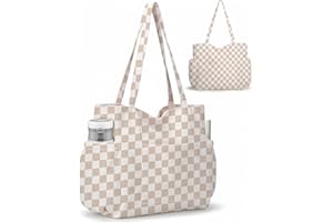 HATISAN Corduroy Tote Bag for Women,Large Capacity Cute Tote Bags With 6 Pockets,Crossbody Shoulder Handbag for Work Travel Gym