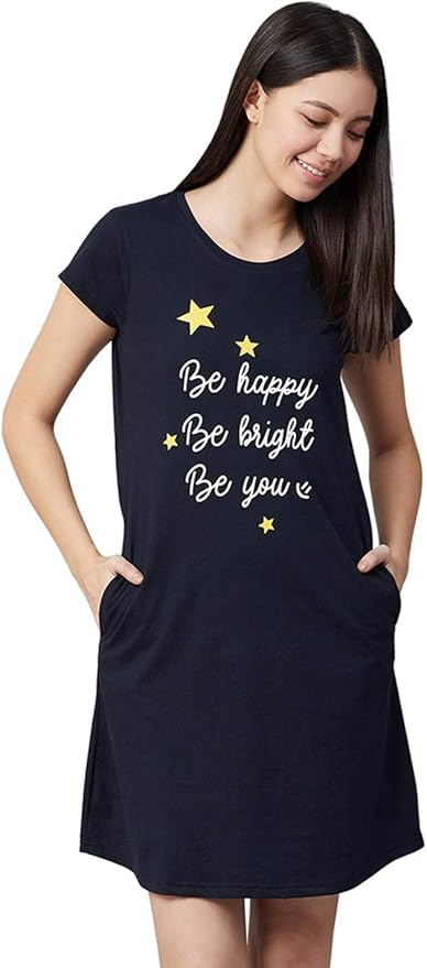 BLINKIN Women's Cotton Solid Knee Length Short Nighty with 2 Pockets at Amazon Womenâs Clothing 