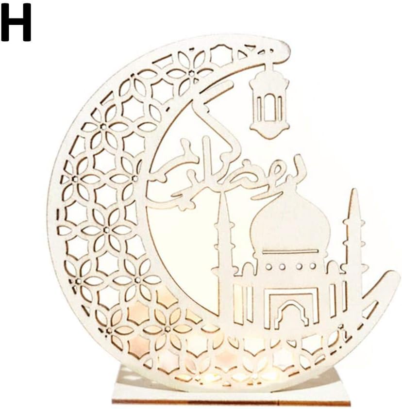 Correct Ramadan Eid Mubarak Decorations,Wooden LED Crescent Candles Light Wooden Plaque Hanging Pendant,Perfect for Islam Muslim Event Party Supplies Grand Everybody