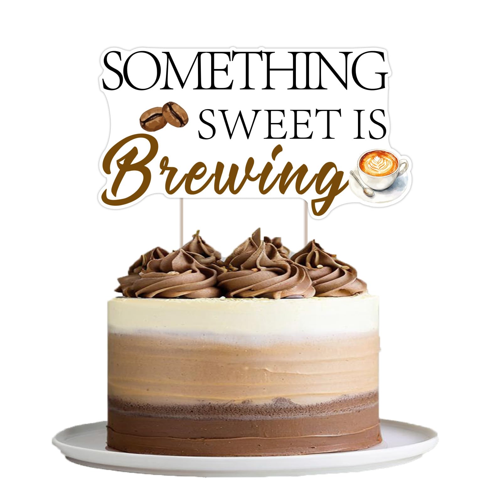 kreat4joy Coffee Baby Shower Decoration, Something Sweet is Brewing Cake Topper Double-Sided Printing Coffee Cake Decoration for A Baby is Brewing Baby Shower Gender Reveal Supplies