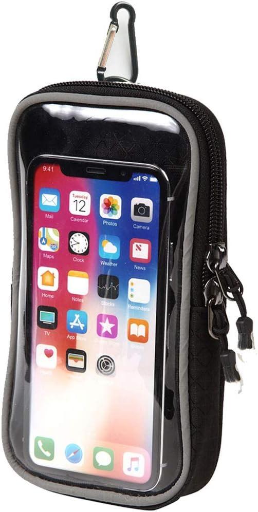 Shoebill アウトドアポーチ スマホポーチ リュック取り付け カラビナ付き リュック 登山 防水 入れたまま操作 (ブラック)