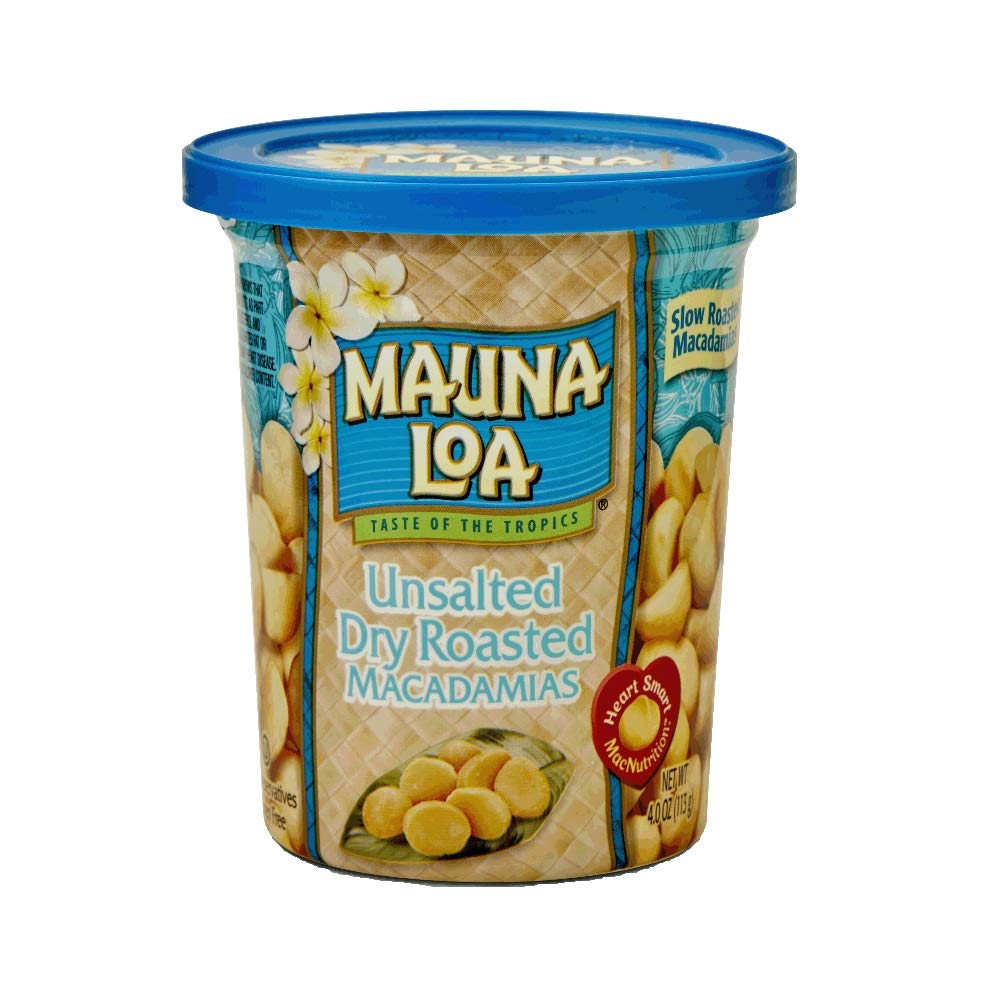Mauna Loa Premium Hawaiian Roasted Macadamia Nuts, Unsalted Flavor, 4 Oz Cup (Pack