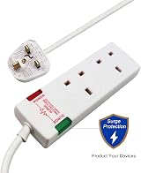 ExtraStar 2 Way Double Socket Extension Lead 3M Surge Protected 13A White view 3