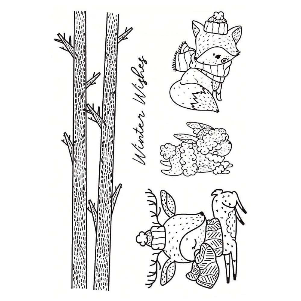 Bamboo Cute Shy Deer Christmas Dies and Stamp Sets for Card Making Xmas Winter Wishes Clear Rubber Stamp for Scrapbooking Paper Crafting Embossing Dies Cuts Stencils Template Greeting Card Making Deco