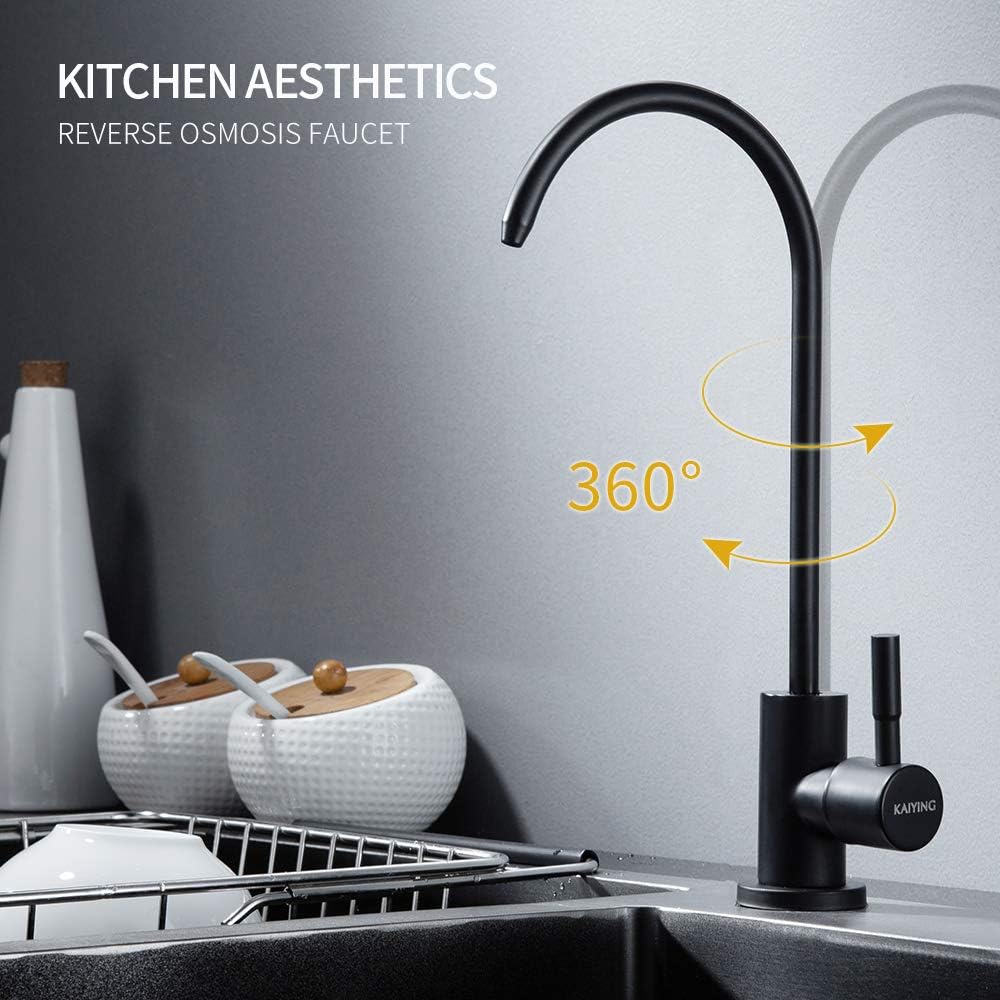 KAIYING RO Water Faucet, Lead-Free Pur Water Filter Faucet for most Reverse Osmosis Units, Kitchen Bar Sink Drinking Water Purifier Faucet, SUS304 Stainless Steel, Black - - 
