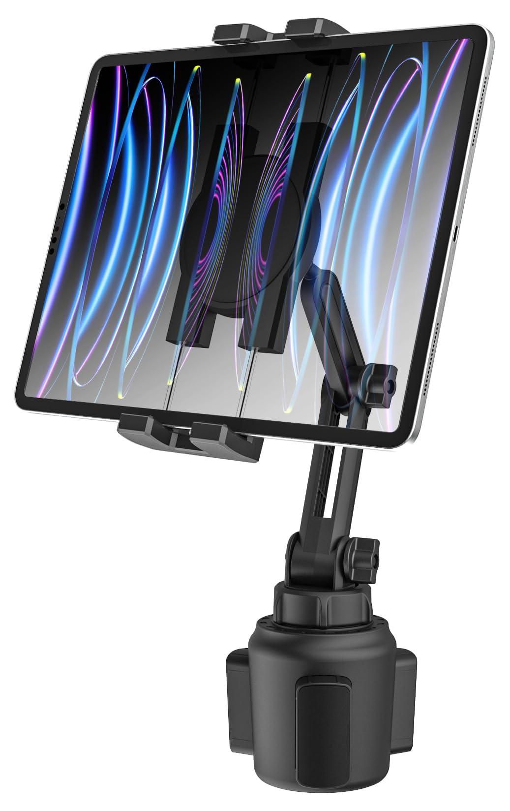 Oilcan Car Cup iPad Holder Mount, Car Cupholder Tablet Bracket with Height Adjustable Arm, Van Cup Stand for iPad Pro Air Mini, Galaxy, Lenovo, Huawei, iPhone, 4-12.9" Smartphones & Tablets