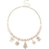 Madison Tyler Christmas Necklace for Women | Gold and Silver Plated Xmas Adjustable Snake Chain Necklace | Gingerbread Man Gloves Socks Peppermint Candy Cane Bow Charm Pearl Holiday Necklace