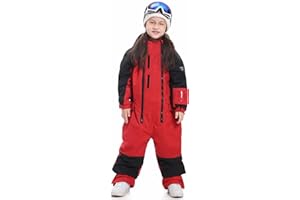 SNBOCON Kids Girls Boys One Piece Snowsuits Ski Suits High Collar Hood Double Zipper Jumpsuits Winter Waterproof Jackets